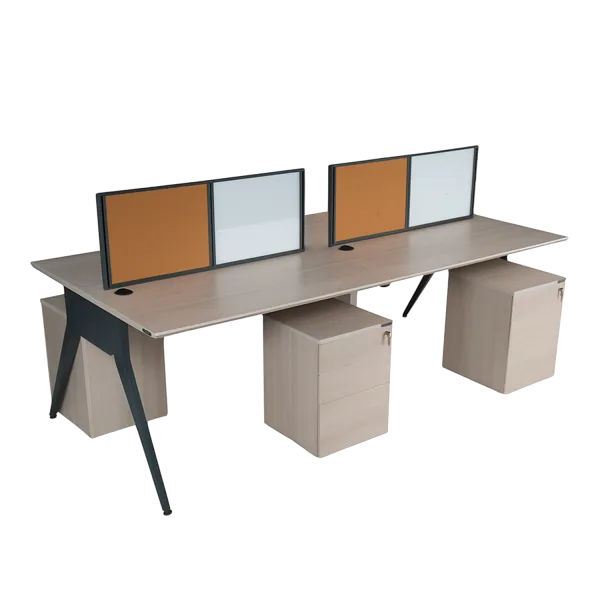2-Person Bench Workstation - Modern Linear Desk with Privacy Screens & Storage