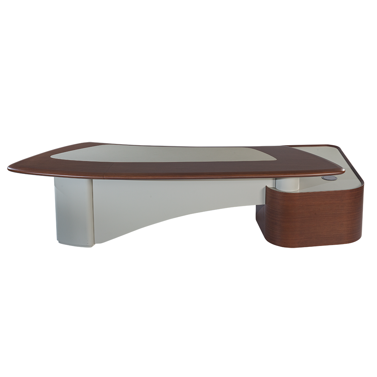 Executive L-Shaped Desk with Glass Inlay - Premium Mahogany & Chrome Finish