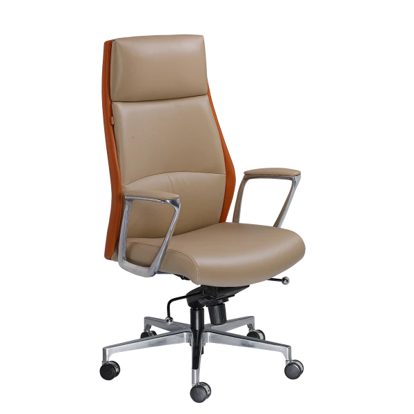 Modern Executive Office Chair - Beige & Orange with Chrome Accents