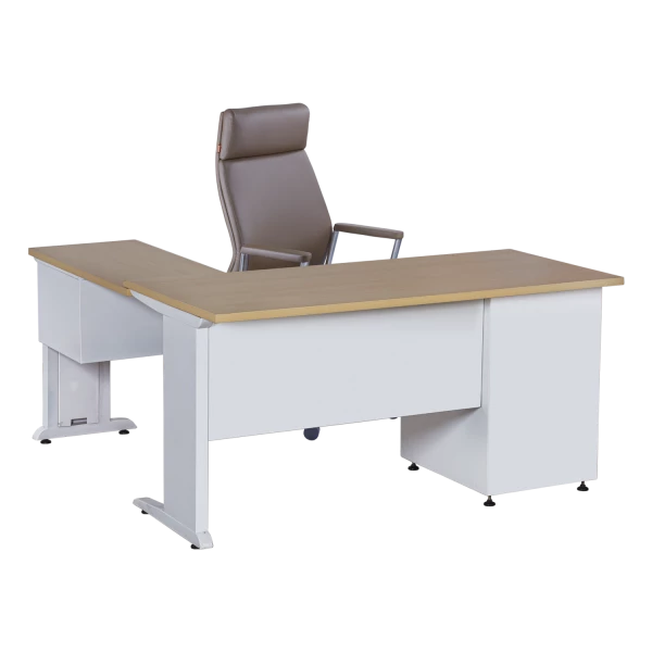 Executive L-Shaped Desk with Dual Storage Pedestals and High-Back Chair