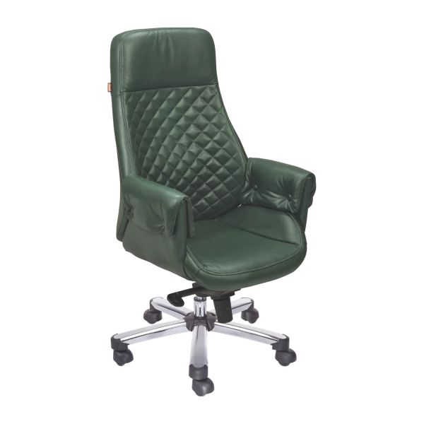 Luxury Executive Office Chair - Forest Green Quilted Leather with Chrome Base