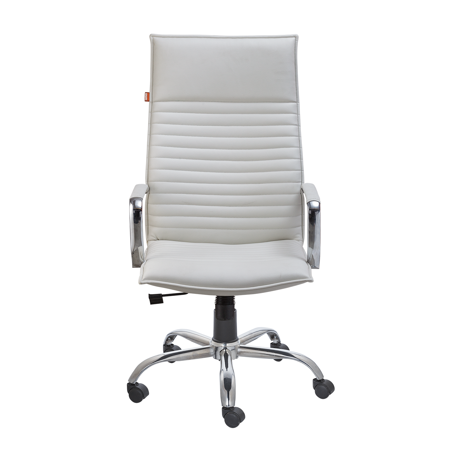 Modern Executive Office Chair - White Ribbed Leather with Chrome