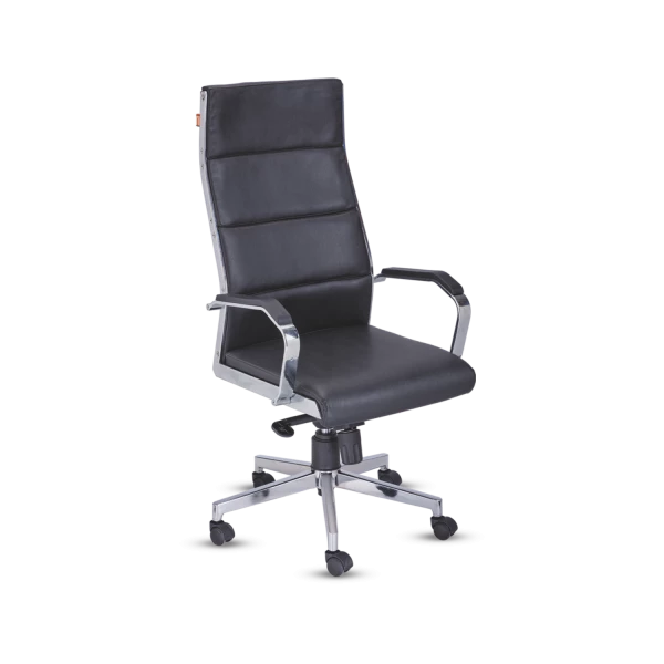 Modern Executive Office Chair - Black Segmented Leather with Chrome