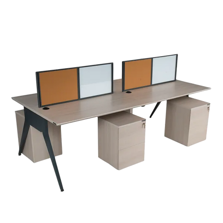 2-Person Bench Workstation - Modern Linear Desk with Privacy Screens & Storage