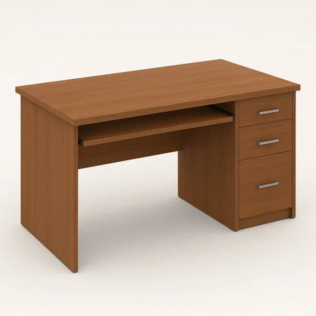 Classic Computer Desk with Three-Drawer Pedestal and Keyboard Tray