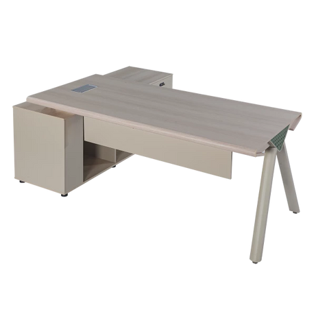 Modern L-Shaped Executive Desk with Integrated Storage Credenza