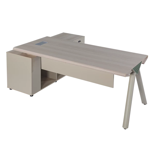 Modern L-Shaped Executive Desk with Integrated Storage Credenza
