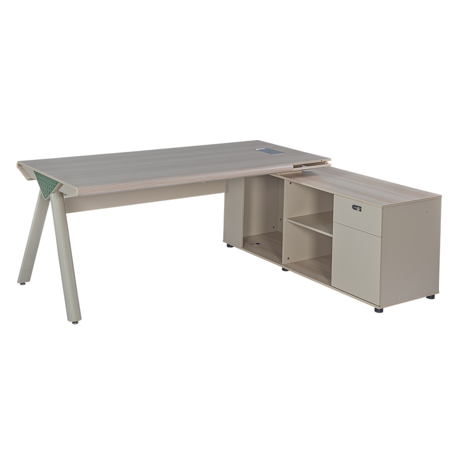 Modern L-Shaped Executive Desk with Integrated Storage Credenza