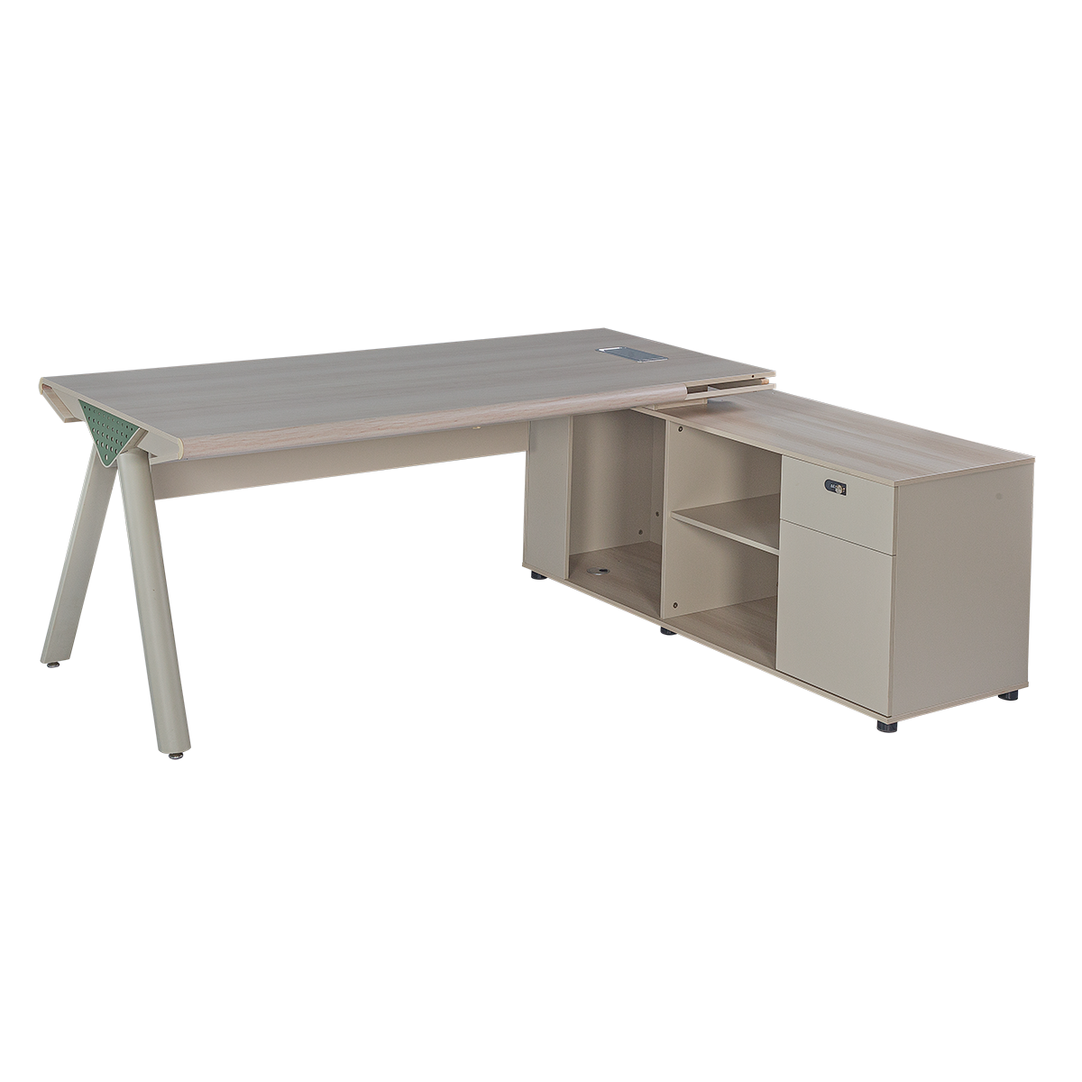 Modern L-Shaped Executive Desk with Integrated Storage Credenza