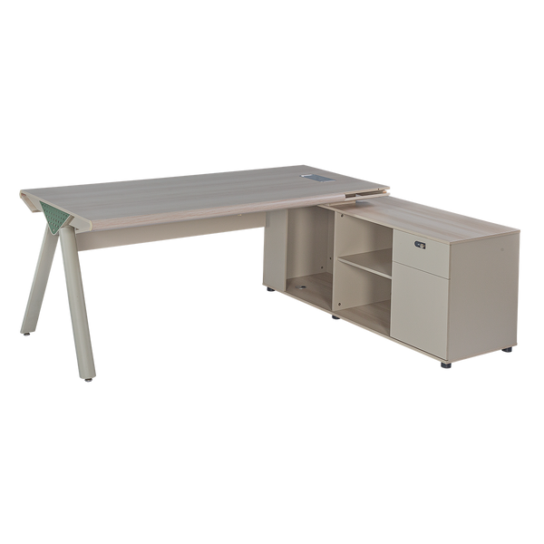 Modern L-Shaped Executive Desk with Integrated Storage Credenza