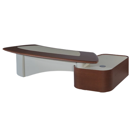 Executive L-Shaped Desk with Glass Inlay - Premium Mahogany & Chrome Finish