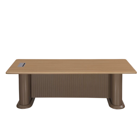 Executive Fluted Panel Office Desk - Premium Wooden Conference Table with Integrated Cable Management