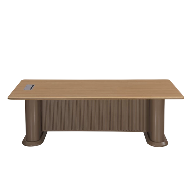 Executive Fluted Panel Office Desk - Premium Wooden Conference Table with Integrated Cable Management