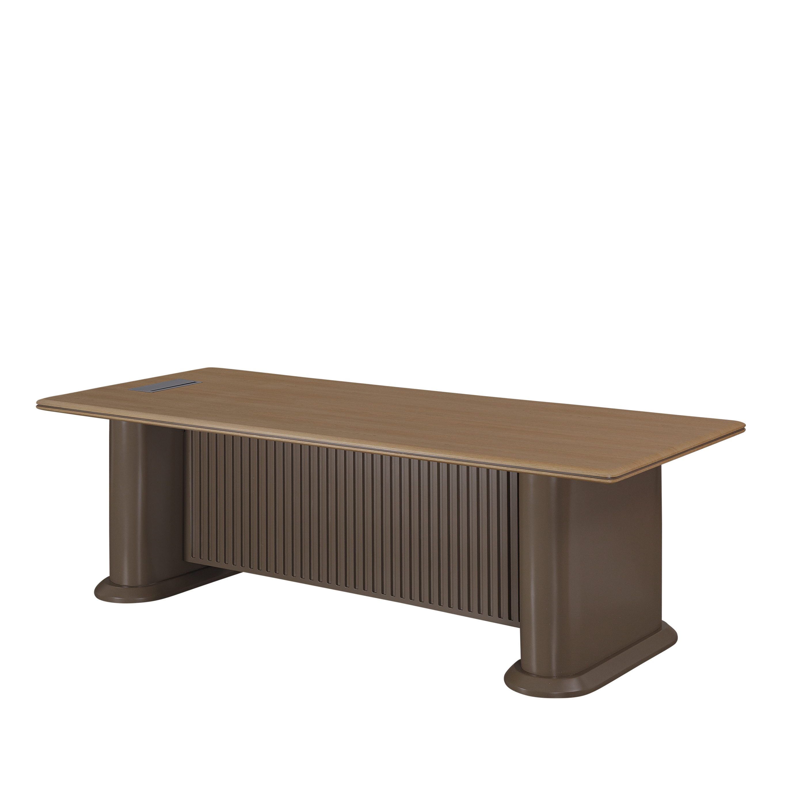 Executive Fluted Panel Office Desk - Premium Wooden Conference Table with Integrated Cable Management