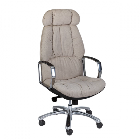 Premium Executive Office Chair - Grey with Integrated Headrest & Chrome Base