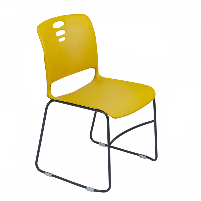 Modern Stackable Cafe Chair - Yellow with Black Metal Base