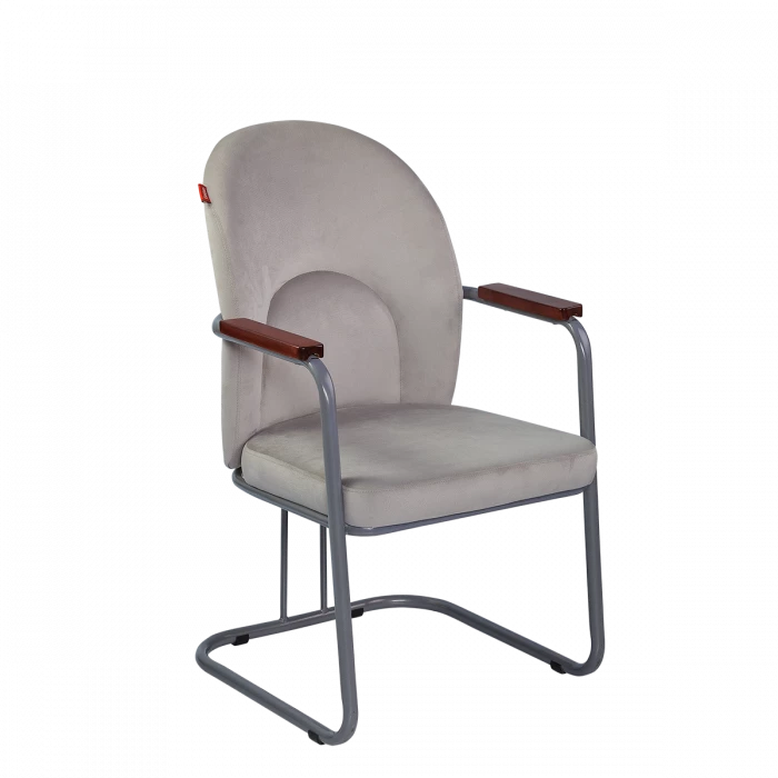 Visitor Office Chair - Grey with Cantilever Base & Wood Armrests