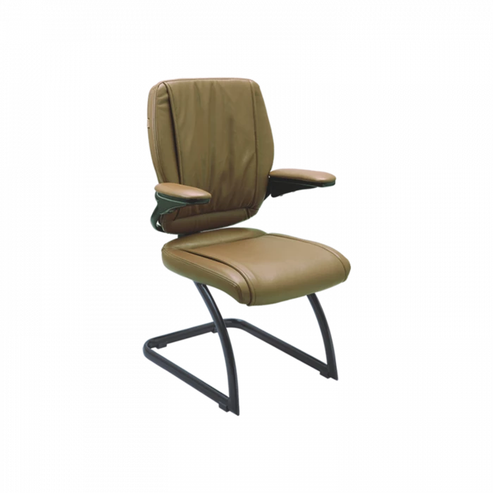 Visitor Office Chair - Olive Green Leather with Cantilever Base