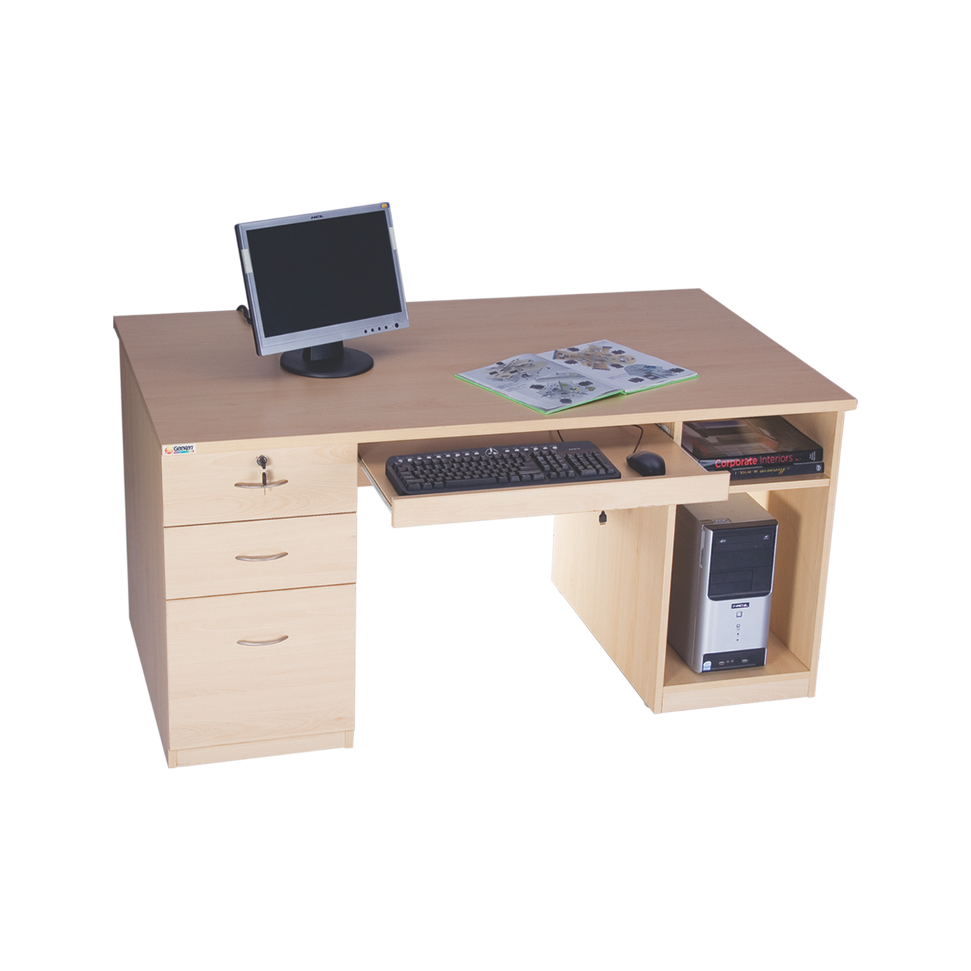 Computer Desk with Keyboard Tray, CPU Compartment, and Storage Drawers