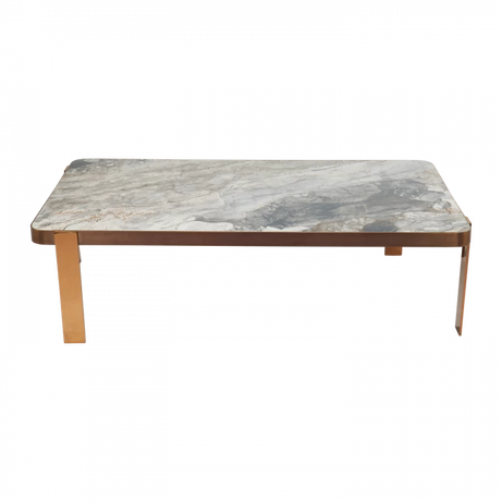 Luxury Rectangular Marble Coffee Table with Rose Gold Metal Base