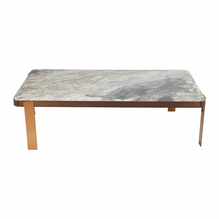 Luxury Rectangular Marble Coffee Table with Rose Gold Metal Base