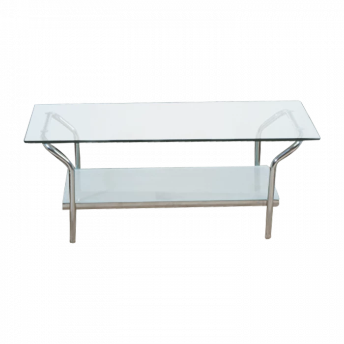Modern Glass Coffee Table with Chrome Frame and Storage Shelf