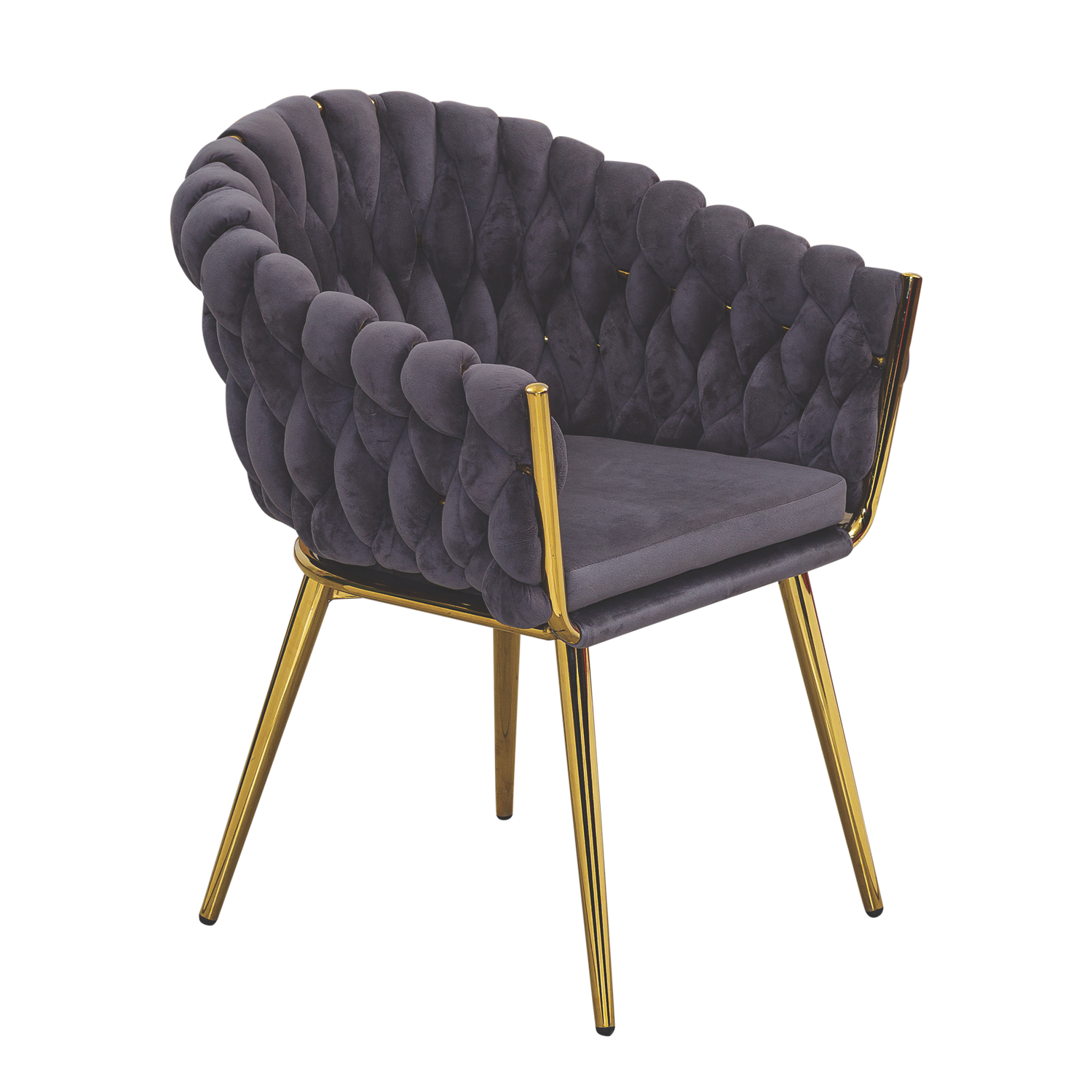 Luxury Designer Accent Chair - Grey Velvet with Scalloped Design & Gold Legs