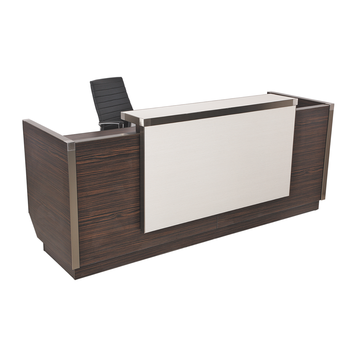 Luxury Reception Desk with Integrated Storage and Brushed Metal Accents