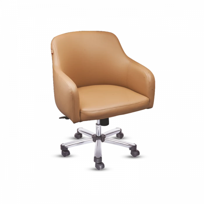 Modern Office Chair - Tan Leather with Chrome Base