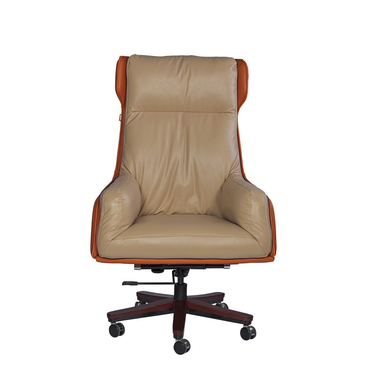 Luxury Executive Office Chair - Beige & Orange with Wooden Base