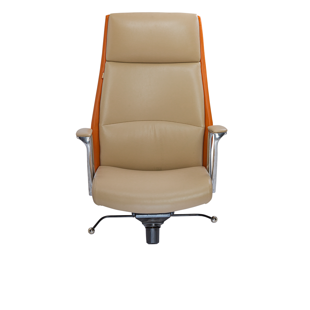 Modern Executive Office Chair - Beige & Orange with Chrome Accents