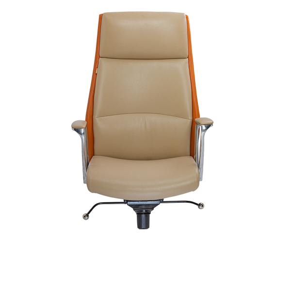Modern Executive Office Chair - Beige & Orange with Chrome Accents