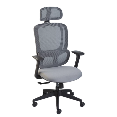 Ergonomic Mesh Office Chair - Grey with Adjustable Headrest