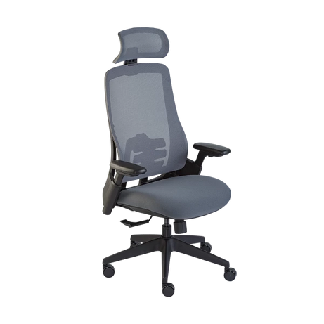 High-Back Ergonomic Mesh Office Chair - Grey with Adjustable Headrest