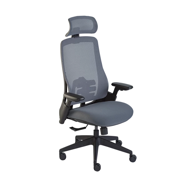 High-Back Ergonomic Mesh Office Chair - Grey with Adjustable Headrest