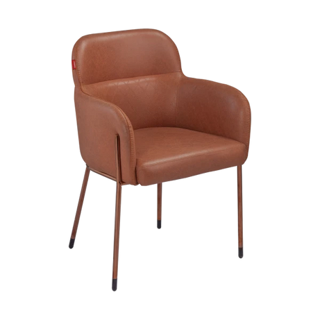 Modern Accent Chair - Terracotta Leather with Metal Legs