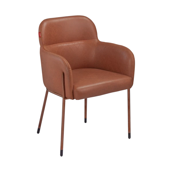 Modern Accent Chair - Terracotta Leather with Metal Legs