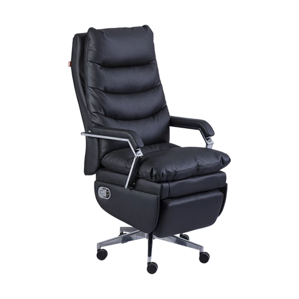 Premium Executive Reclining Office Chair with Footrest - Black Leather