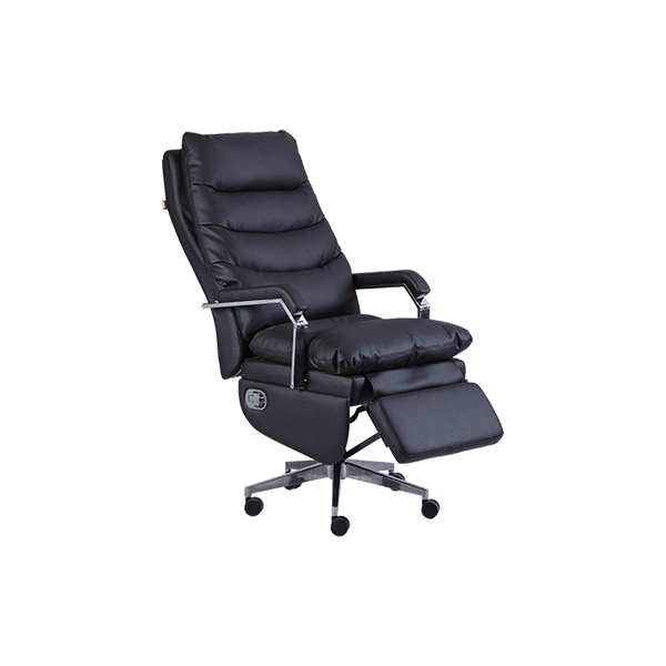 Premium Executive Reclining Office Chair with Footrest - Black Leather