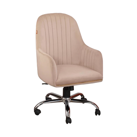 Modern Office Chair - Blush Pink with Channel Tufting & Chrome Base