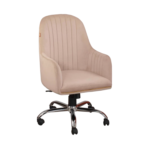 Modern Office Chair - Blush Pink with Channel Tufting & Chrome Base