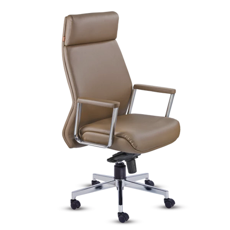 Executive High-Back Office Chair - Taupe Leather with Chrome Accents