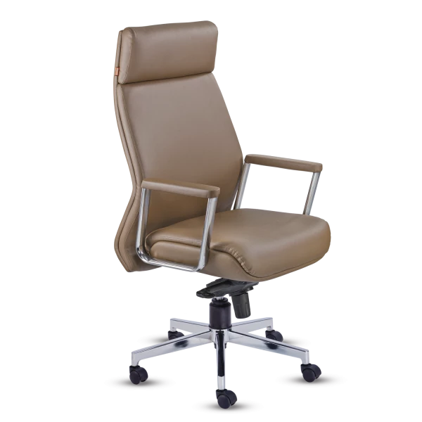 Executive High-Back Office Chair - Taupe Leather with Chrome Accents