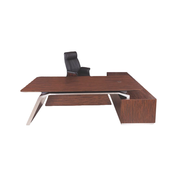 Broadway Executive L-Shaped Desk - Premium Wood Grain with Integrated Storage