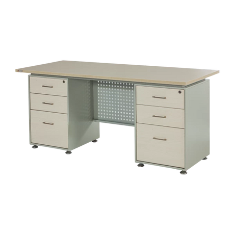 Executive Desk with Dual Three-Drawer Pedestals and Decorative Modesty Panel
