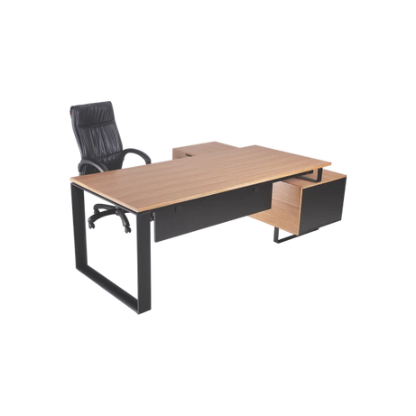 Modern L-Shaped Executive Desk with Storage Pedestal and High-Back Chair