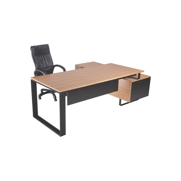 Modern L-Shaped Executive Desk with Storage Pedestal and High-Back Chair