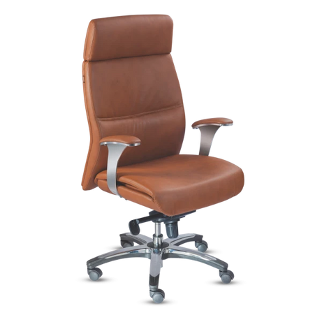 Premium Executive Office Chair - Brown Leather with Chrome Base