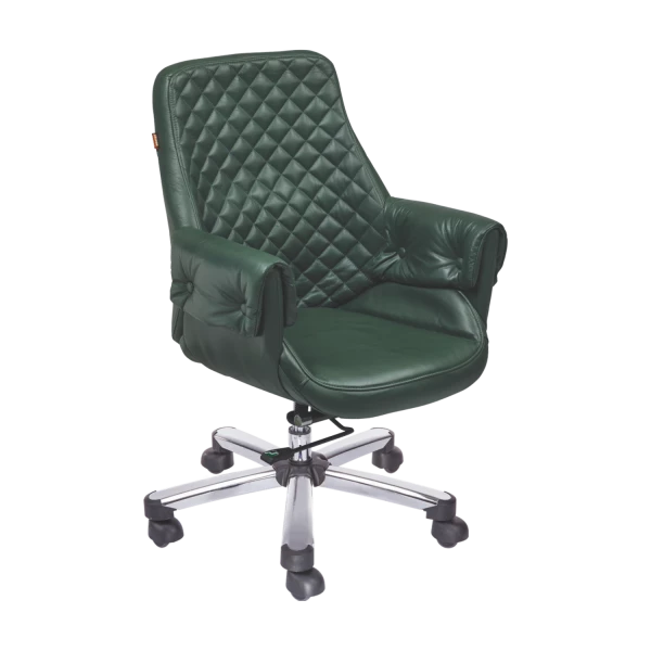 Luxury Executive Office Chair - Forest Green Quilted Leather with Chrome Base