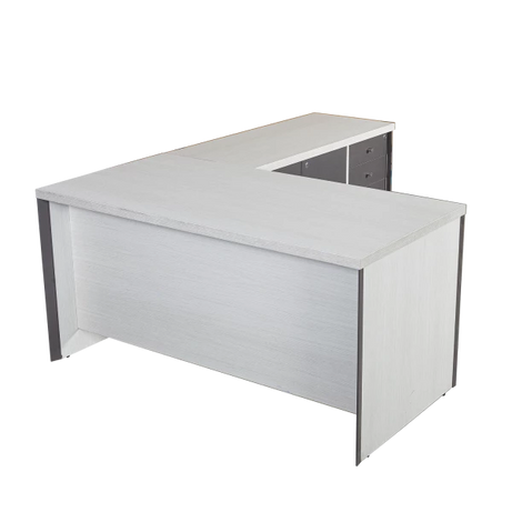 Executive L-Shaped Desk with Lockable Storage Cabinet and Drawers